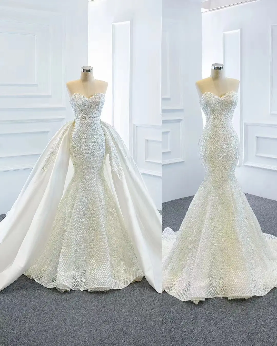 

Mermaid Vestidos De Novia Mermaid Wedding Dresses With Puffy Detable Train 2023 Sweetheart Lace-up Corset Applique bridal gown