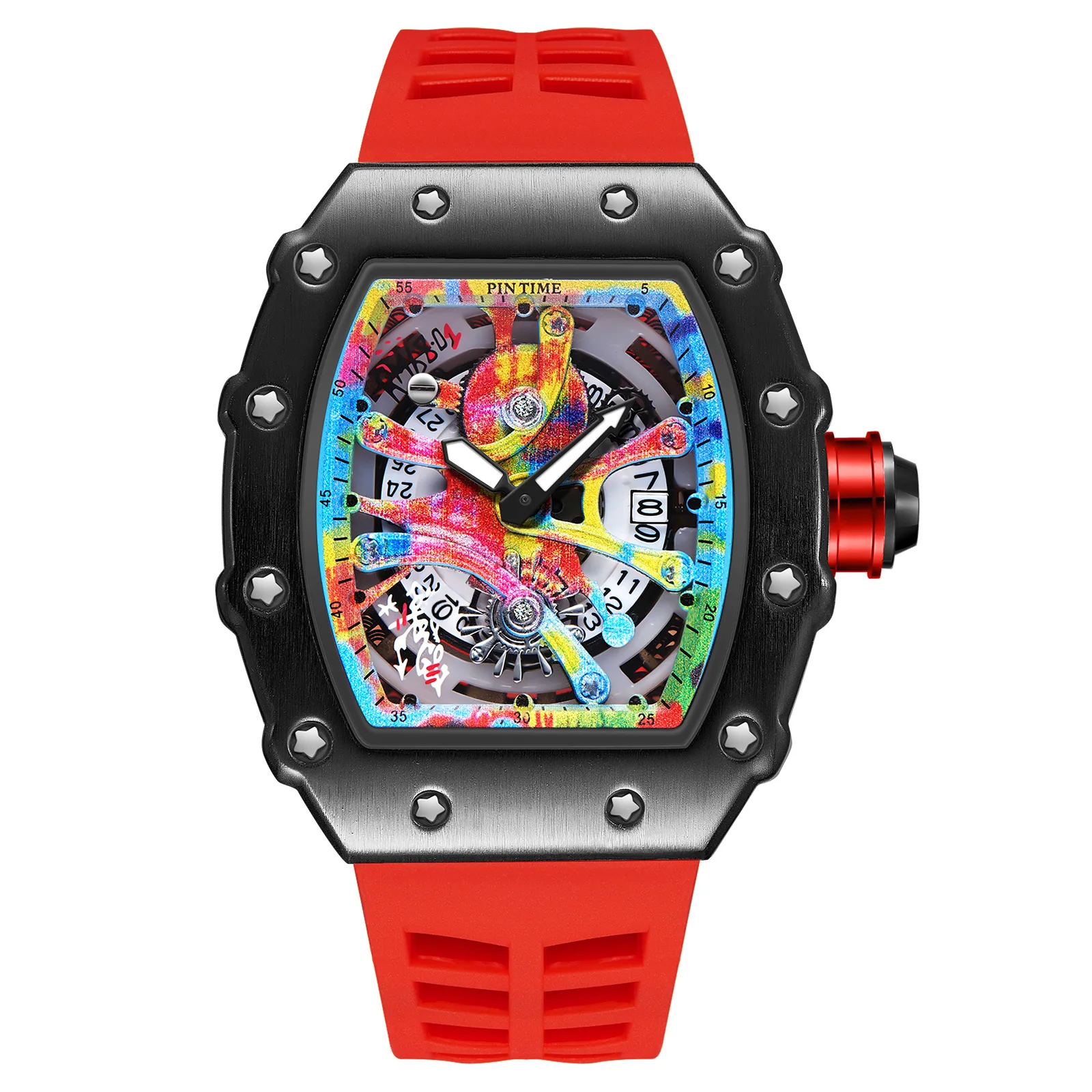 Montre de luxe pour hommes Tonneau mode hommes montres à Quartz classique Graffiti cadran Date automatique étanche Sport montres horloge reloj