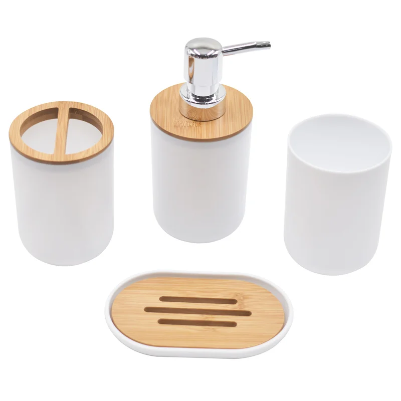 Soap Dispenser Bathroom Accessories Set Bamboo Bathroom Accessories Designer Soap Lotion Dispenser Toothbrush Holder Soap Dish Tumbler Wood Bottle Cup