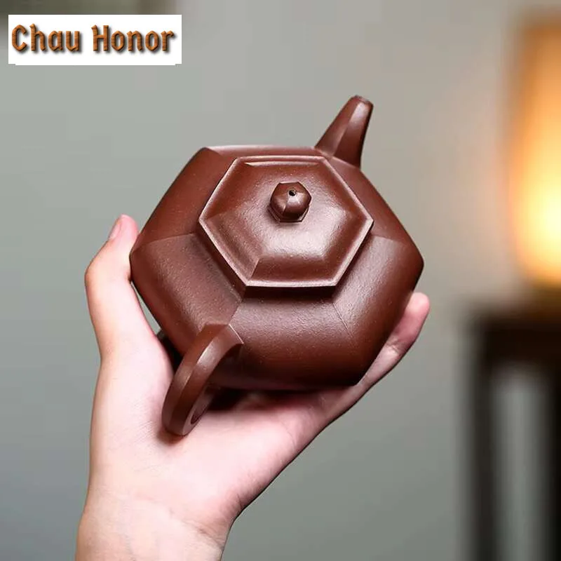 270ml Authentic Yixing Purple Clay Teapots Raw Ore Mud Handmade Hexagonal Tea Pot Chinese Tea Ceremony Customized Teaware Gifts