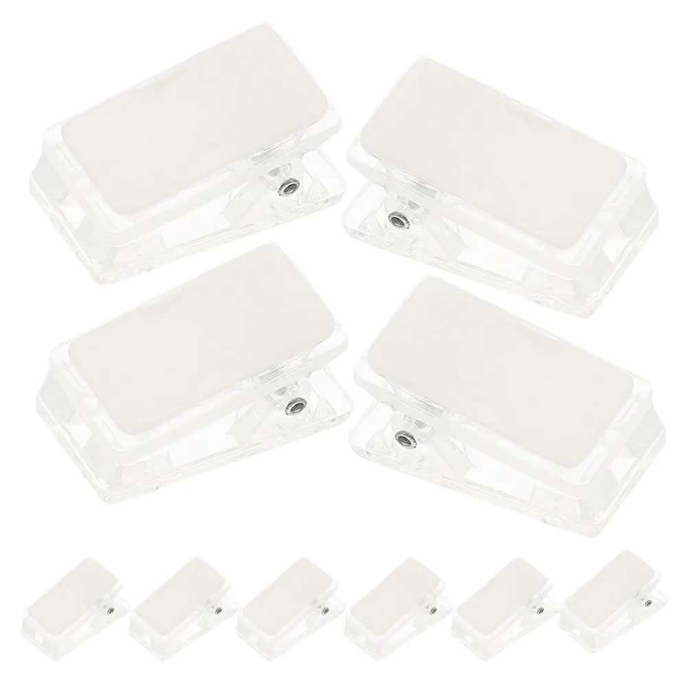 60Pcs 미니 자체 접착 배지 클립 ID 카드 용 투명 플라스틱 스티커 스프링 클립 이름 태그 작업 배지 스프링 클립