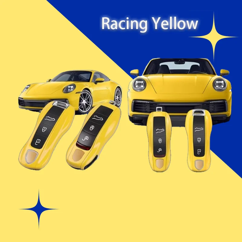 HIBEYO Custodia In Silicone TPU Per Chiave Porsche 3 Tasti – Adatta Per 911, Boxster, Macan, Cayenne – Con Portachiavi – Rosso - 5