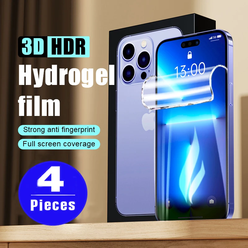 

4pcs 9D for iPhone 15 14 plus 13 12 mini cover Hydrogel film for iPhone 11 pro X XR XS max Not Glass screen protector protective