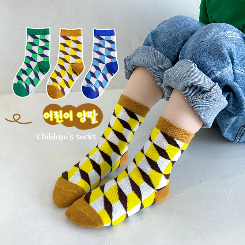 1-9 Years New Children's Socks Black White Checkerboard Kids Socks Breathable Soft Cotton Boys and Girls Sports Socks Crew Sock 3