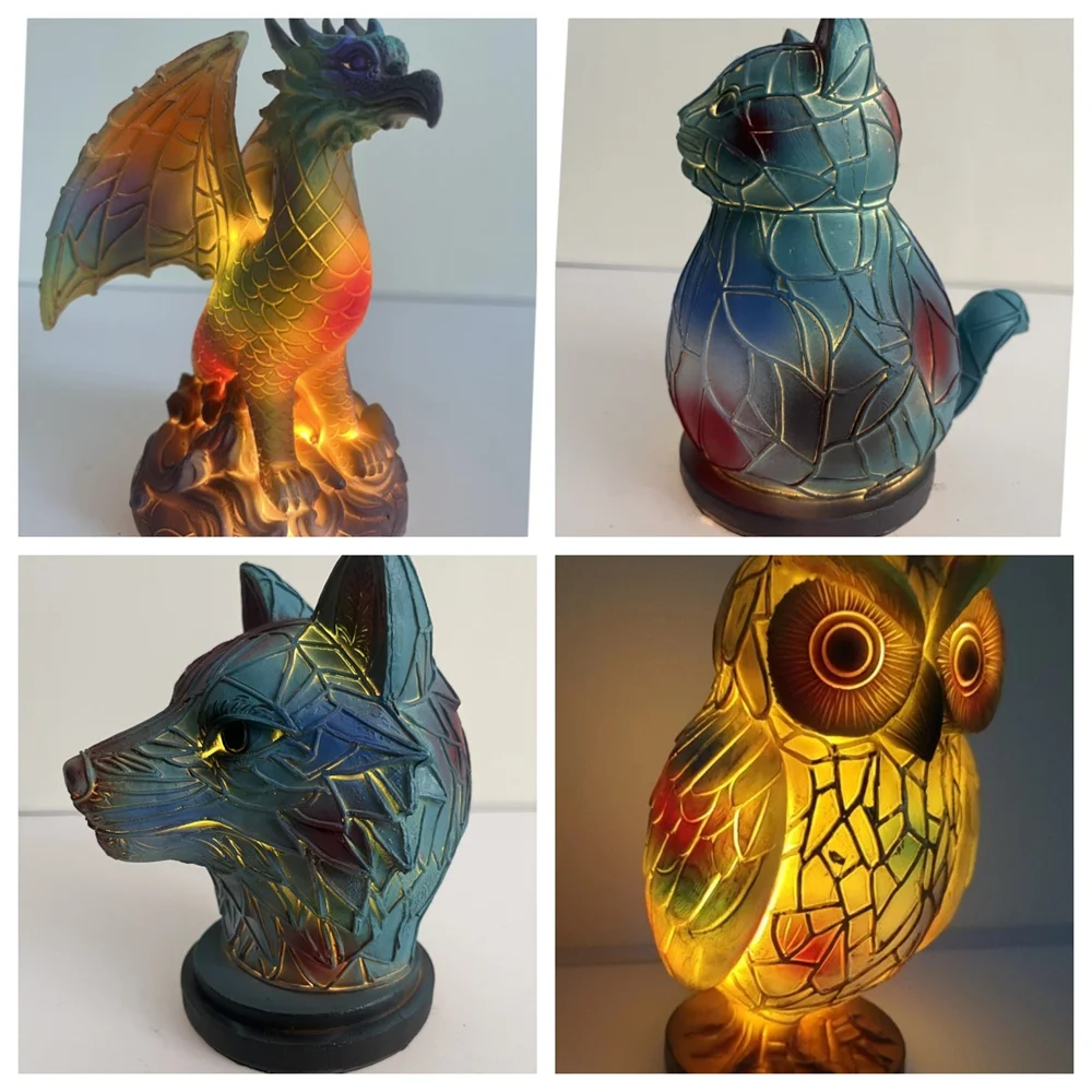 Resin Stained Glass Animal Table Lamp resin table lamp For Living Room Home Bedroom Decoration