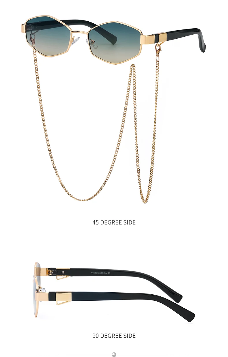 Mode kleine unregelmäßige Sonnenbrille Frauen Luxusmarke Designer trend ige polygonale Sonnenbrille Damen mit Metall brillen kette – Detail 23