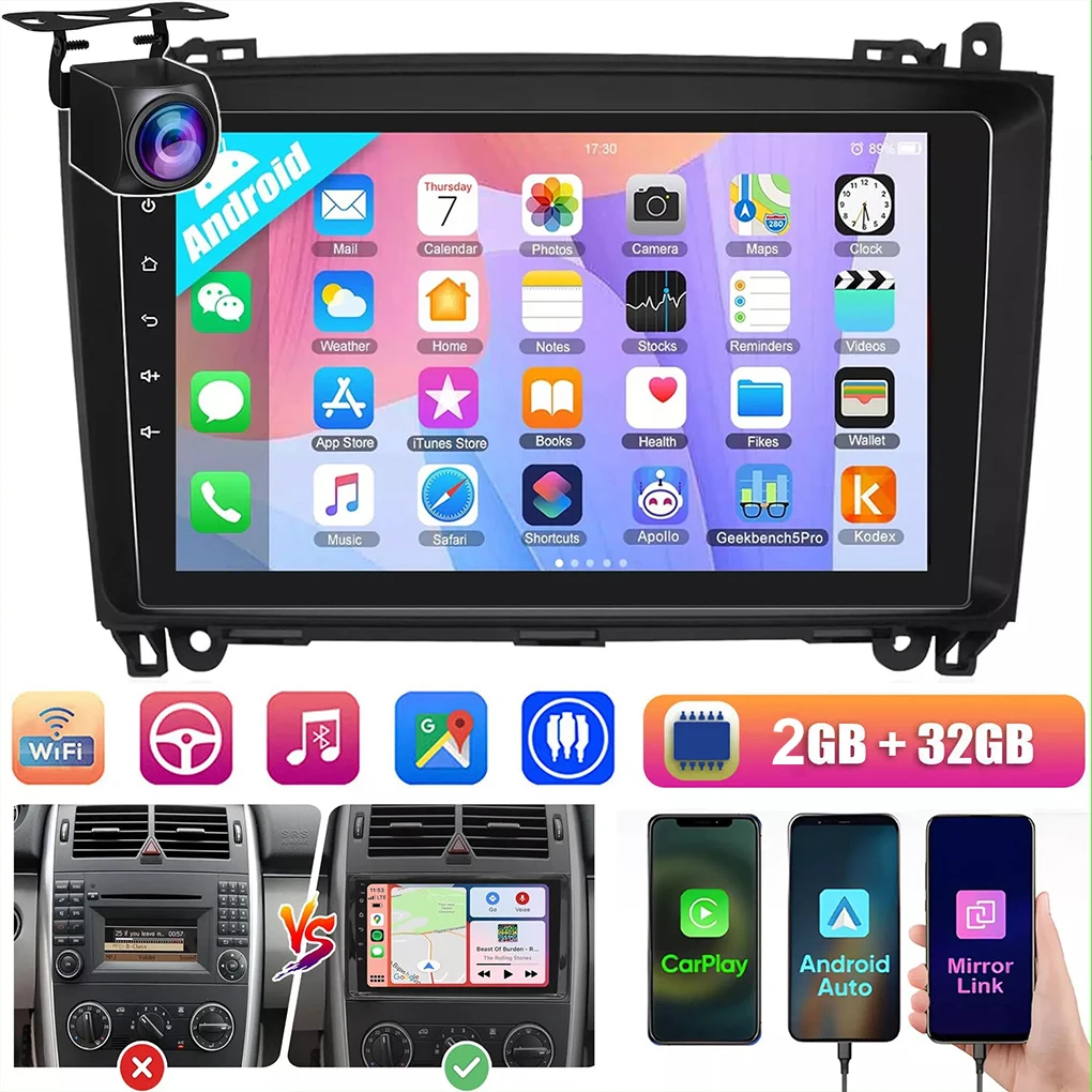 9 inch Universal Car Radio Multimedia Video Player CarPlay Android Auto IPS HD Touch Screen AUX Input Bluetooth MirrorLink