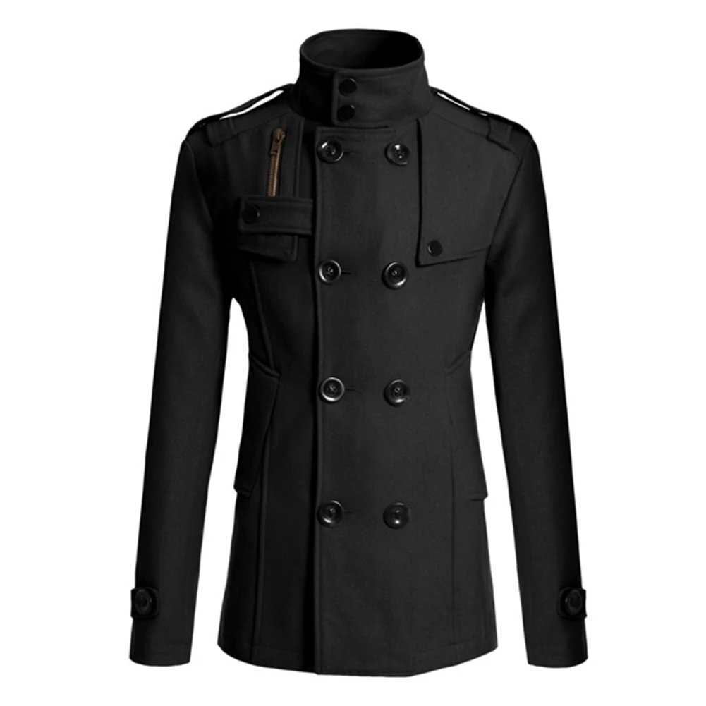 Men's Winter Warm Trench Coats Double Breasted Button Stand Jackets Coats Overcoat Outwear Windbreaker Men Clothing