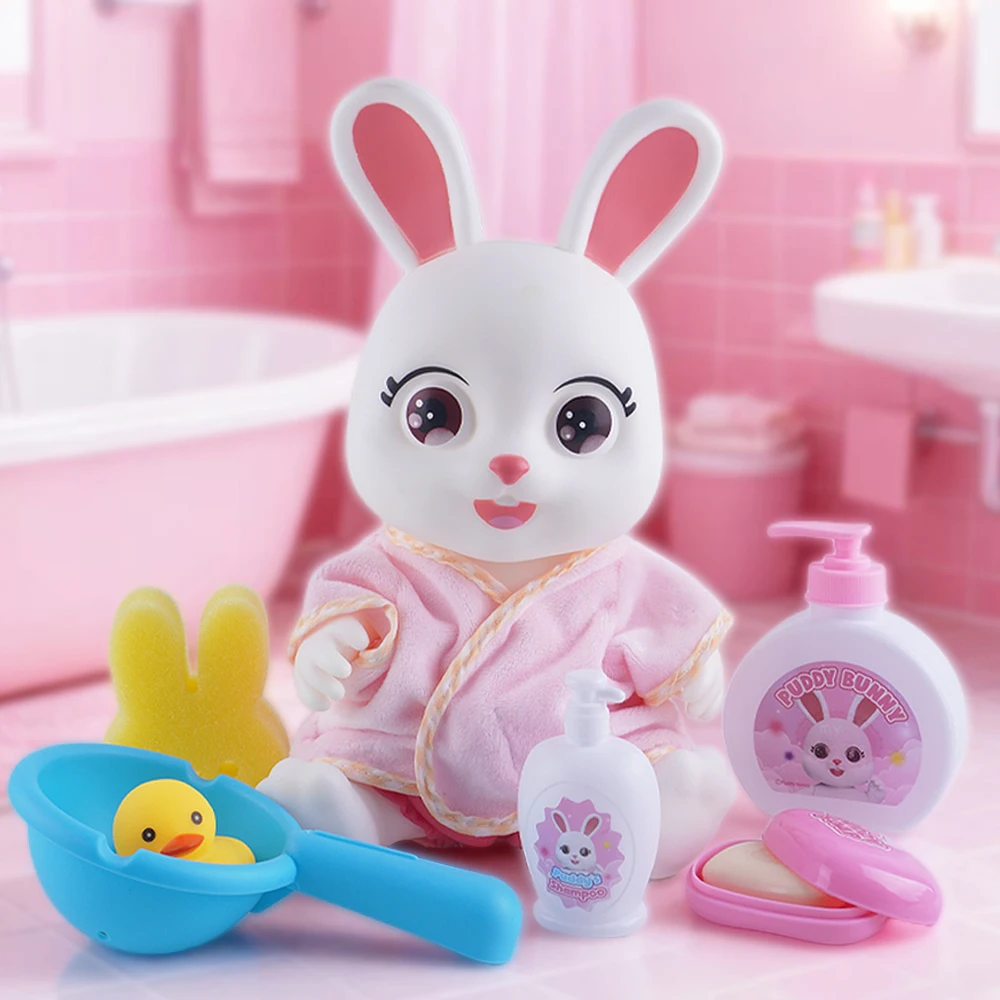 28cm 푸디 버니 욕실 목욕 장난감 세트 가정용 시뮬레이션 토끼 목욕 가운 목욕..
