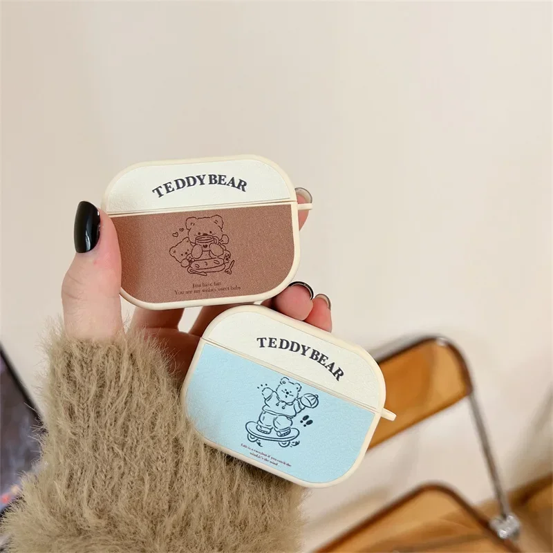 

For Airpods Case,Luxury Teddy Bear For Airpods Pro Case,Soft PU Leather Earphone Cover For Airpods 3 Case 2021 For Girls