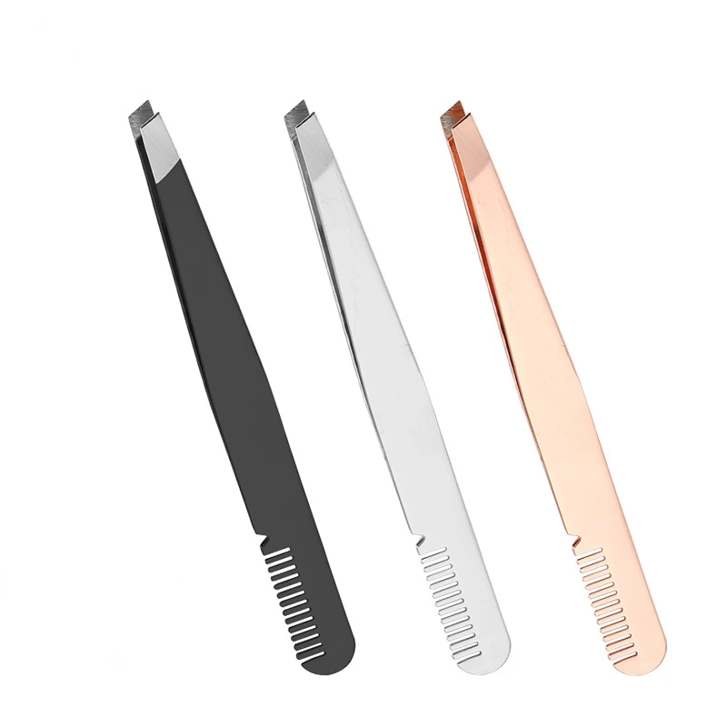 

1.2mm Thick Stainless Steel Eyelash Clip Eyelash Tweezers Diagonal Mouth with Comb Eyebrow Clip Beauty Tool Lash Tweezer