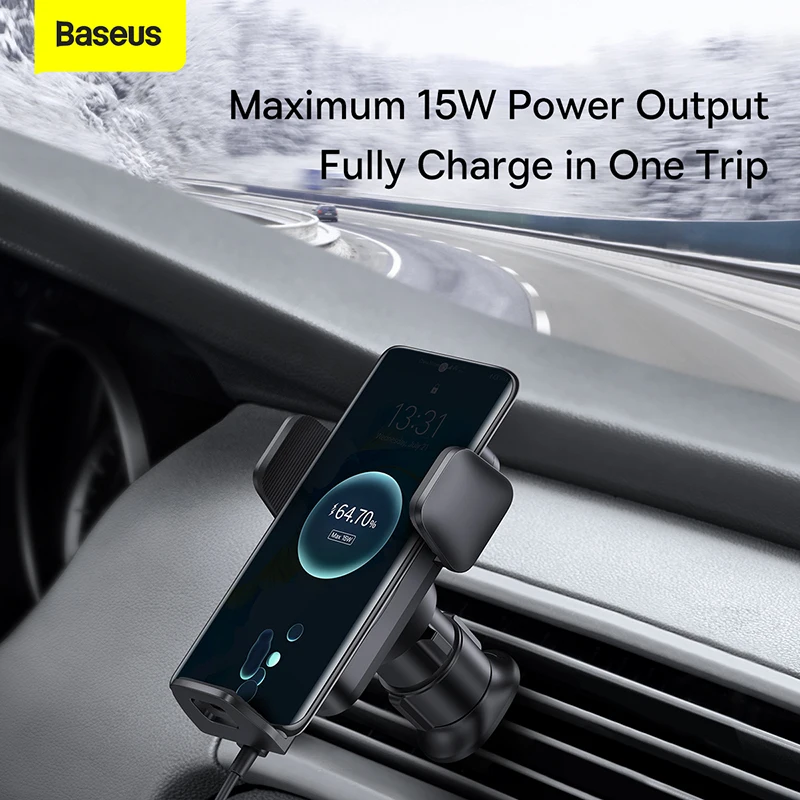 Qi 15W Wireless Car Phone Charger Holder Mount Bracket Fast Charging for Samsung iPhone Baseus