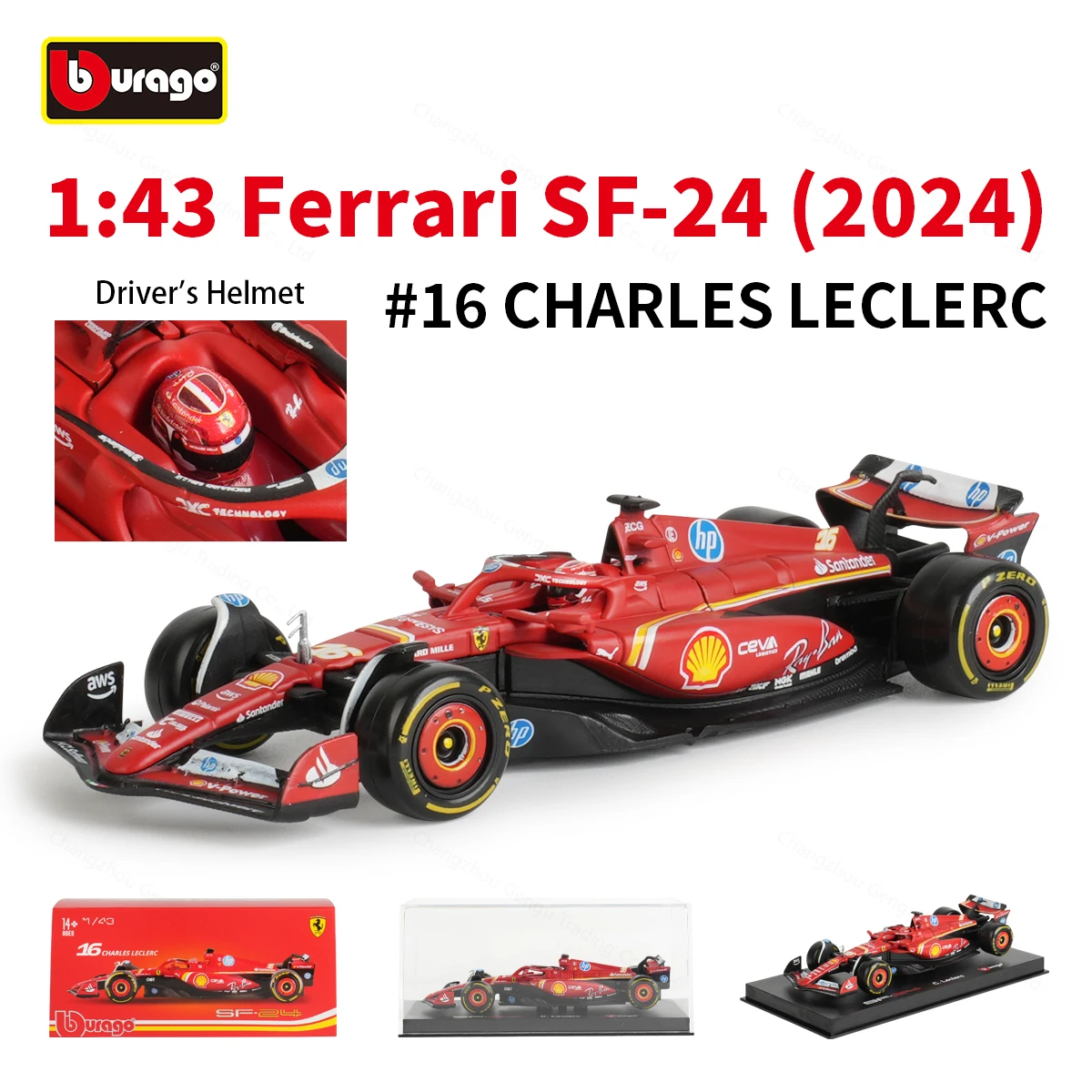 Bburago 1:43 فيراري SF24 2024 ميامي GP F1 صيغة سباق السيارات محاكاة ثابتة دييكاست سبيكة نموذج سيارة صندوق أكريليك
