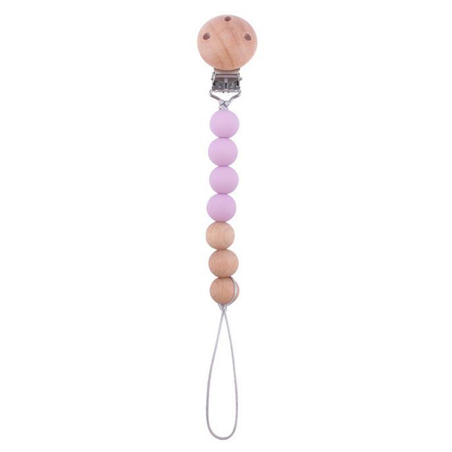 Pacifier Clips Silicone Beads Wooden Ring Pacifier Chain Infant Nipple Appease Soother Chain Clips Dummy Holder Nipple Clip