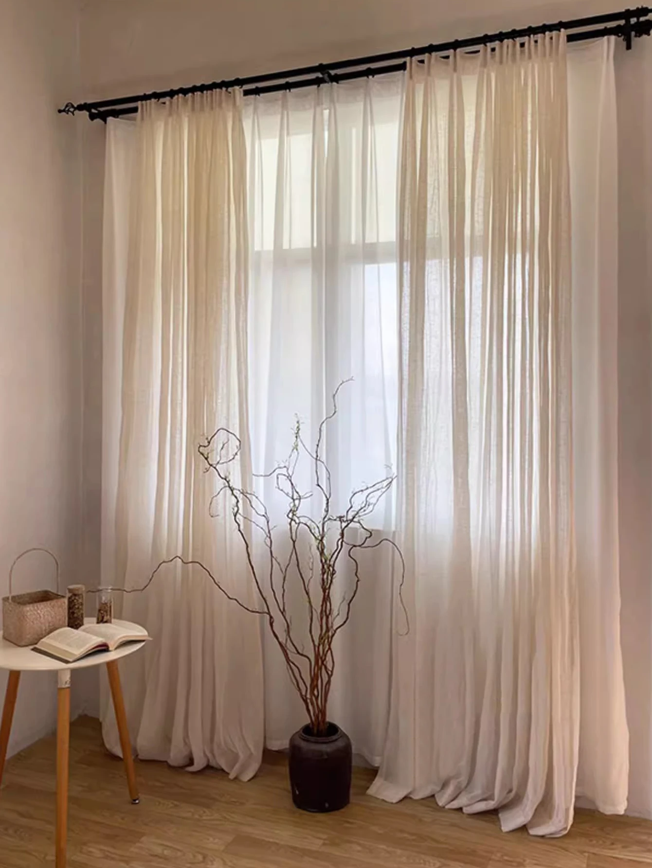 Japanese Home Wabi-Sabi Wind Small Press Crepe Linen Cotton Curtain Gauze Curtain Custom Light Micro Transparent People 3