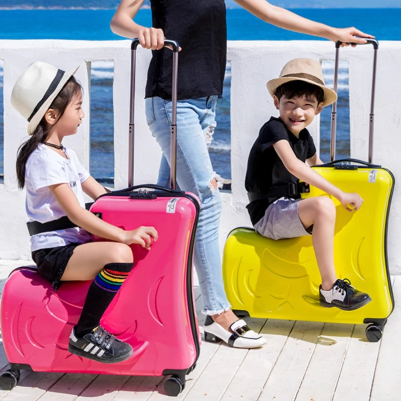 20/24 Inch Cute Pony Cartoon Suitcase for Kids Can Sit and Ride Carry on Kids Luggage Baby Trolley Case Boarding Cabin TSA Lock