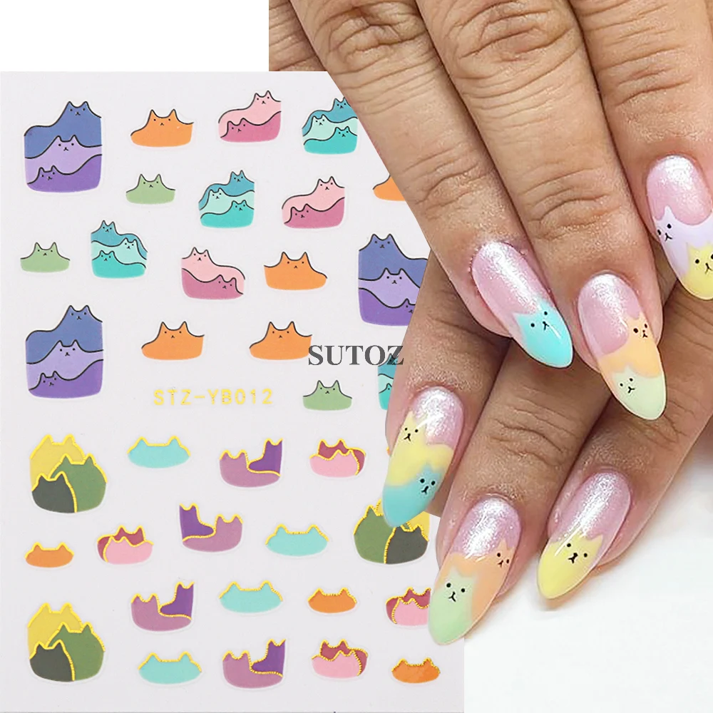 3D Cartoon Cats Nail Art Stickers Kawaii Animals Gold Lines Sliders For Nails French Designs Manicure Decoration LEBSTZ-YB012