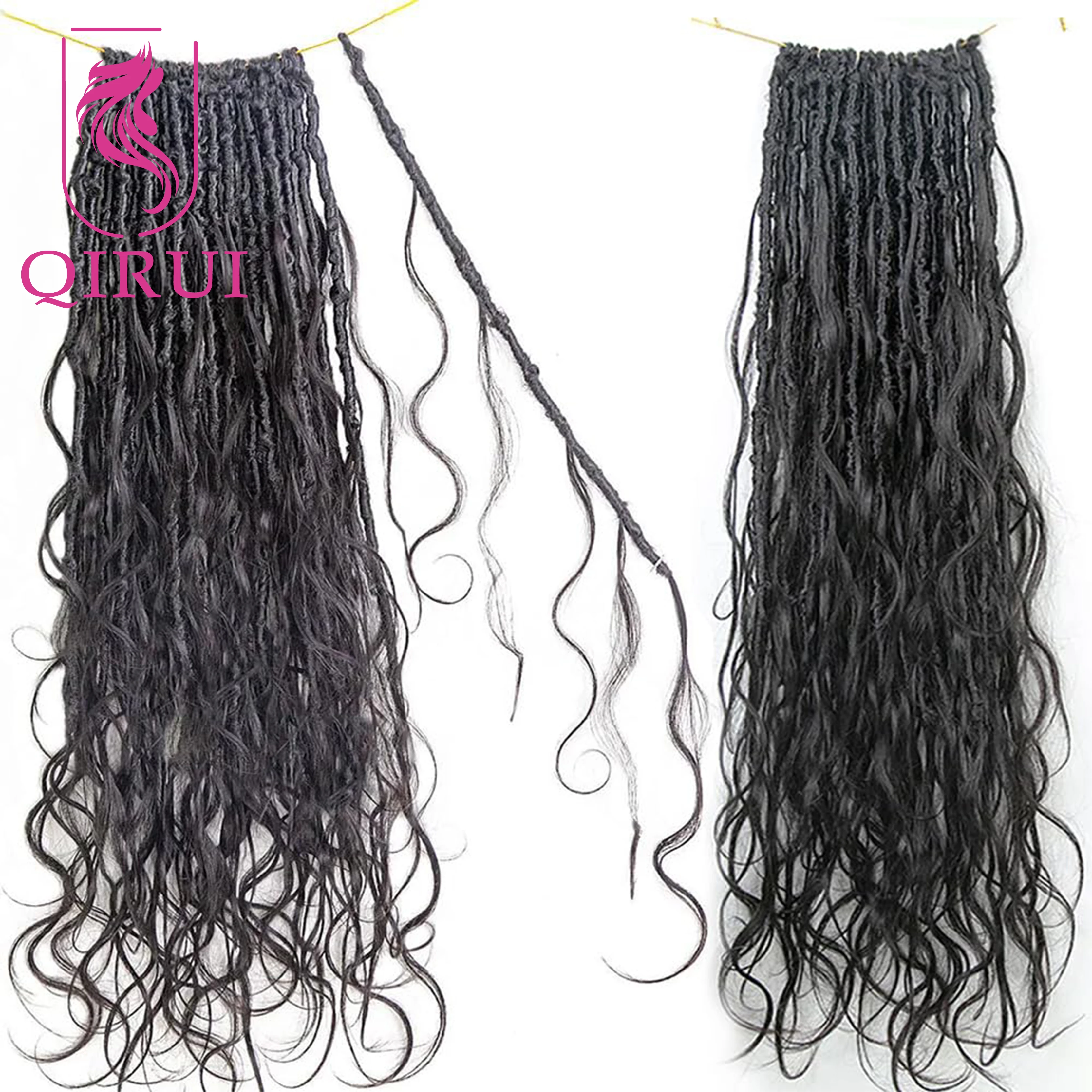 Crochet Boho Locs With Human Hair Wavy Pre Looped Locs Hair Knotless Braids With Human Hair Body Wave Full Ends Hair Extensions 3