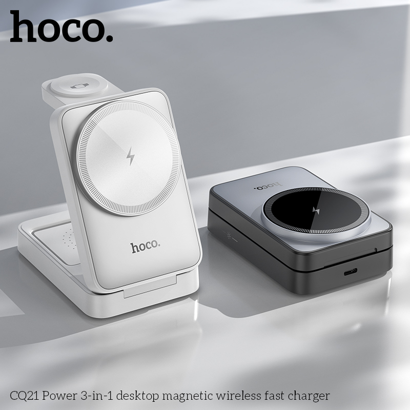 HOCO CQ21 Folding 3in1 Magnetic Wireless Fast Charging Stand For 16 15 Pro Mobile Phones Earphones Watch Wireless Charger Dock