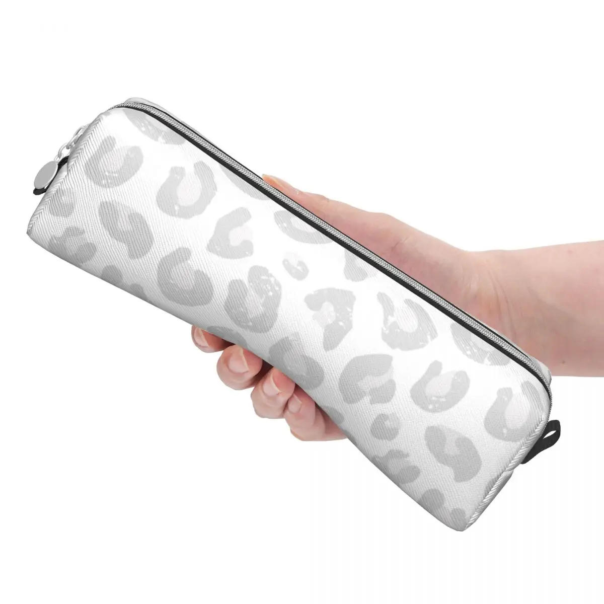 Leopard Print Pencil Case Classic Silver Gray and White Pen Bag Kids Big Capacity Students School Gift Pencil Box