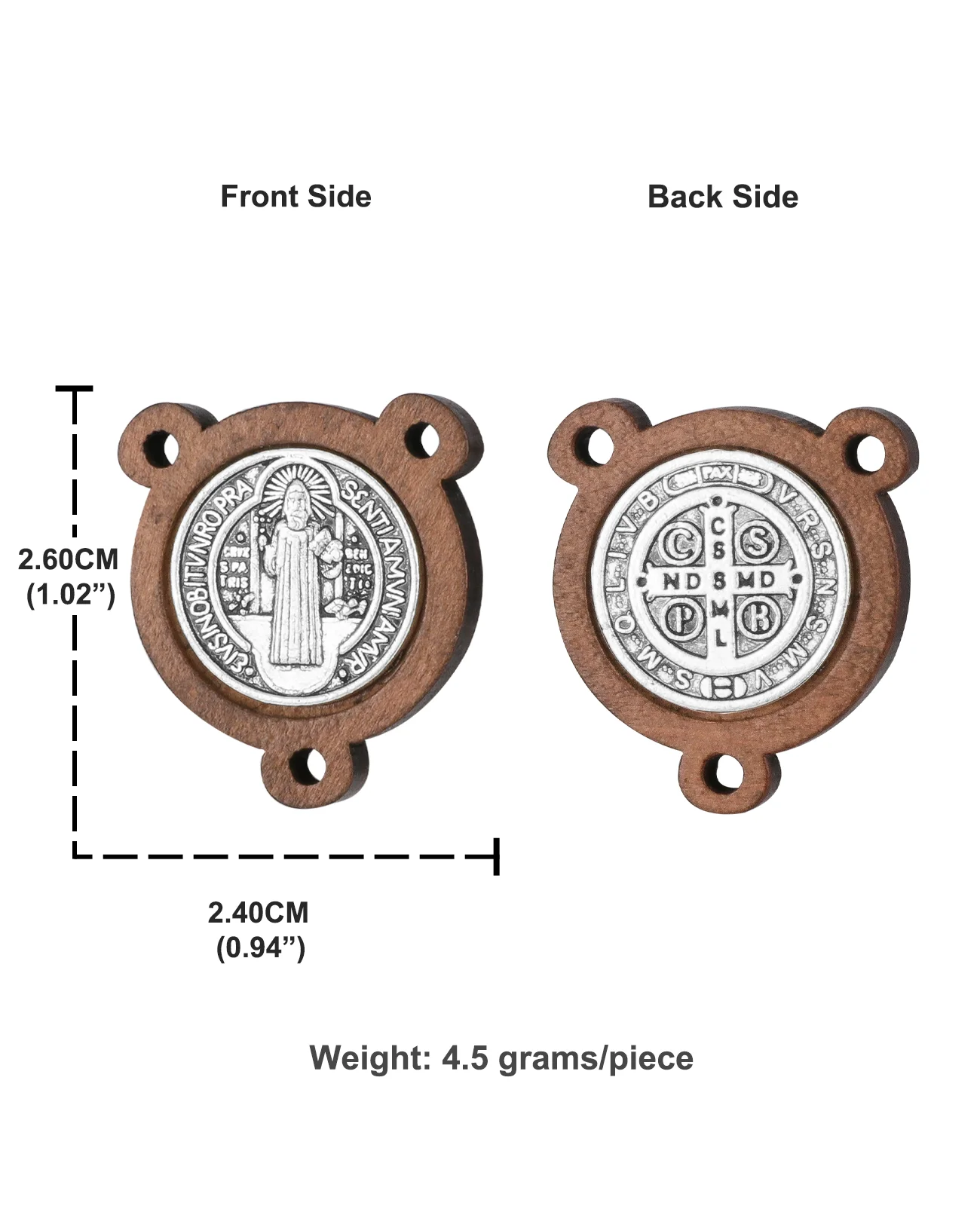Cottvott 5Pcs 나무 기독교 3 홀 예수 십자가 세인트 베네딕트 메달 펜던트 DIY 종교 보석에 대한 묵주 목걸이 커넥터