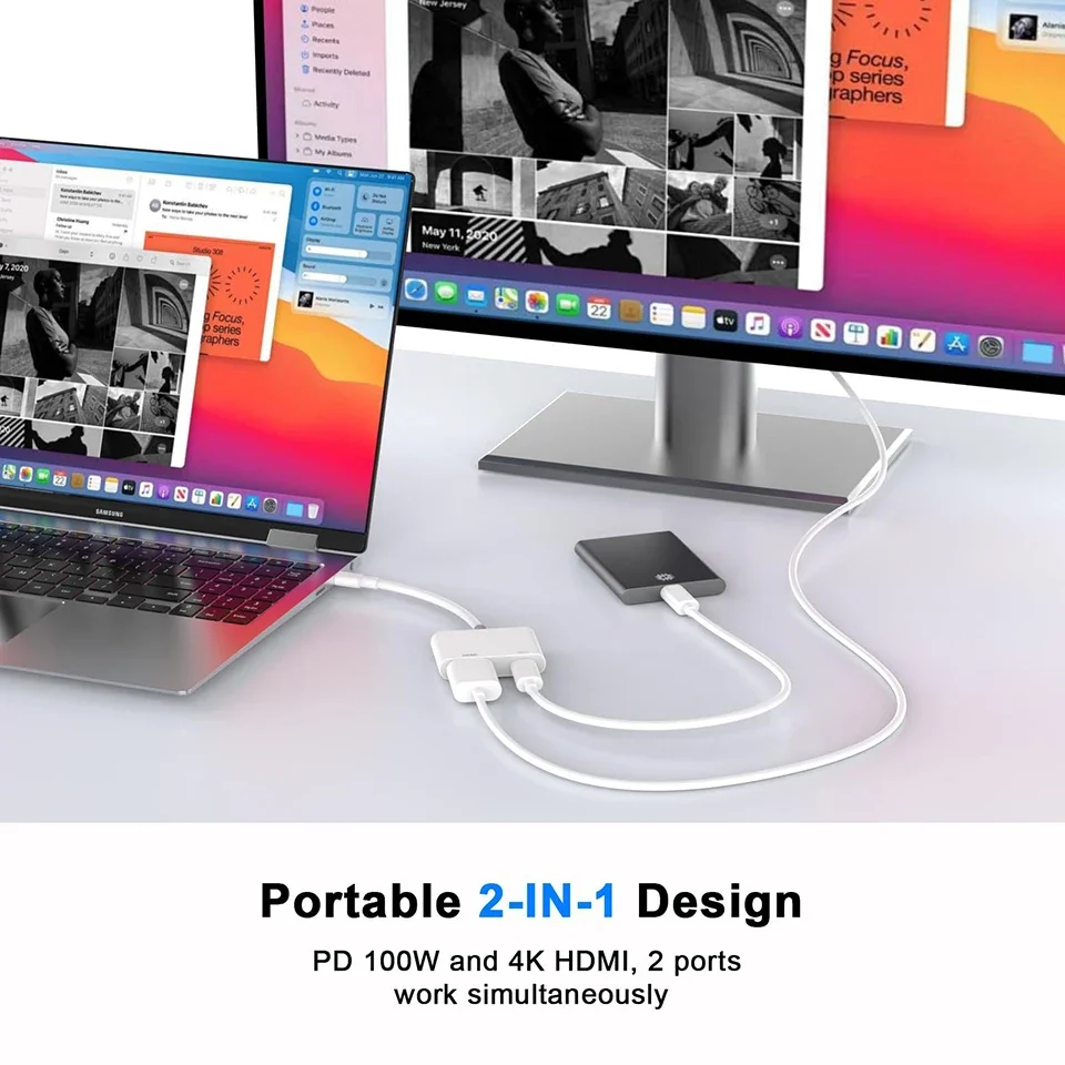 USB C to HDMI Adapter Type C Digital Adapter 4K Sync Screen Connector 2 in 1 For iPhone 16 pro Max For iPhone to HDTV Projector