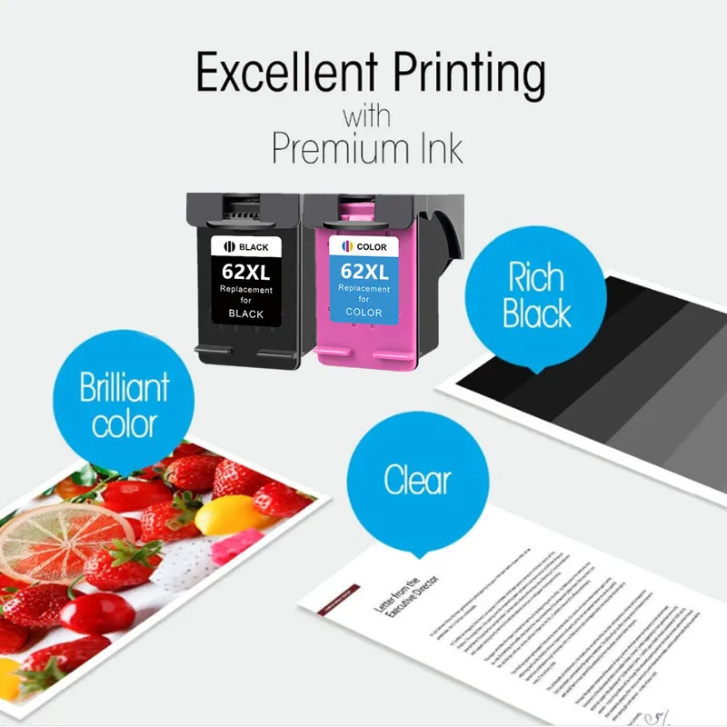 Compatible Ink Cartridge Replacement for HP 62XL 62 XL for HP62 Envy 5640 OfficeJet 200 5540 5740 5542 7640 Printer