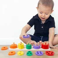 Montessori Wooden Fruit and Vegetable Column Building Blocks Sorting Stacking Toys for Toddlers Educational Shape Color Sorter 2