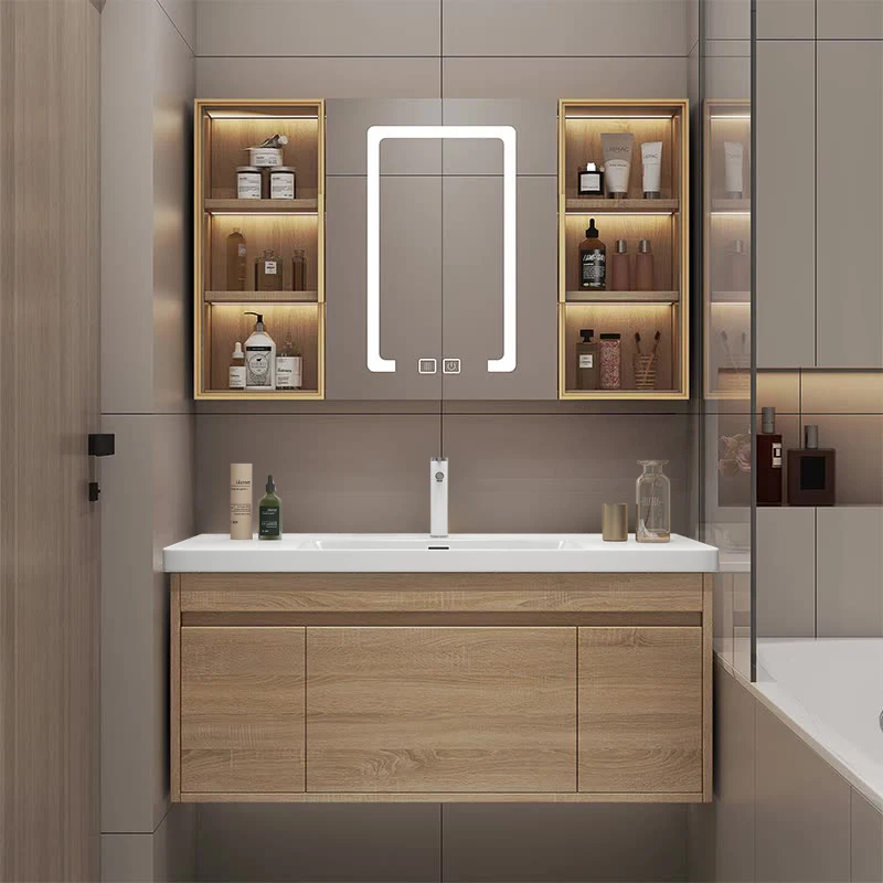 Bathroom Storage Cabinet With Sink Modern Solid Wood Bathroom Vanity Led Mirror Furniture