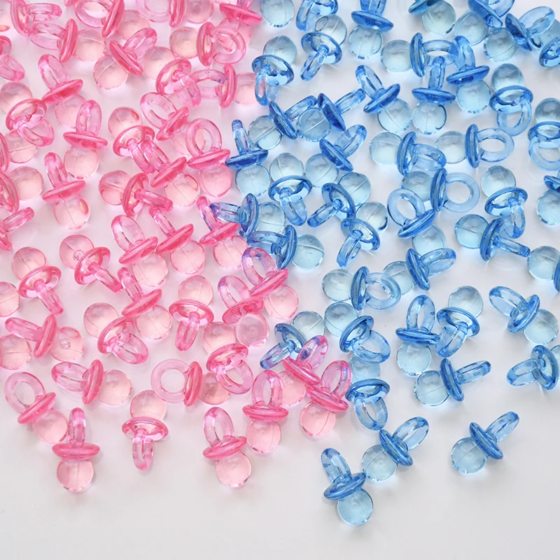 50/100 Stück Mini Acryl Blau Rosa Schnuller Nippel Konfetti Geschlecht offenbaren Tischstreuung für Babyparty Geburtstag Party Dekoration – Detail 1