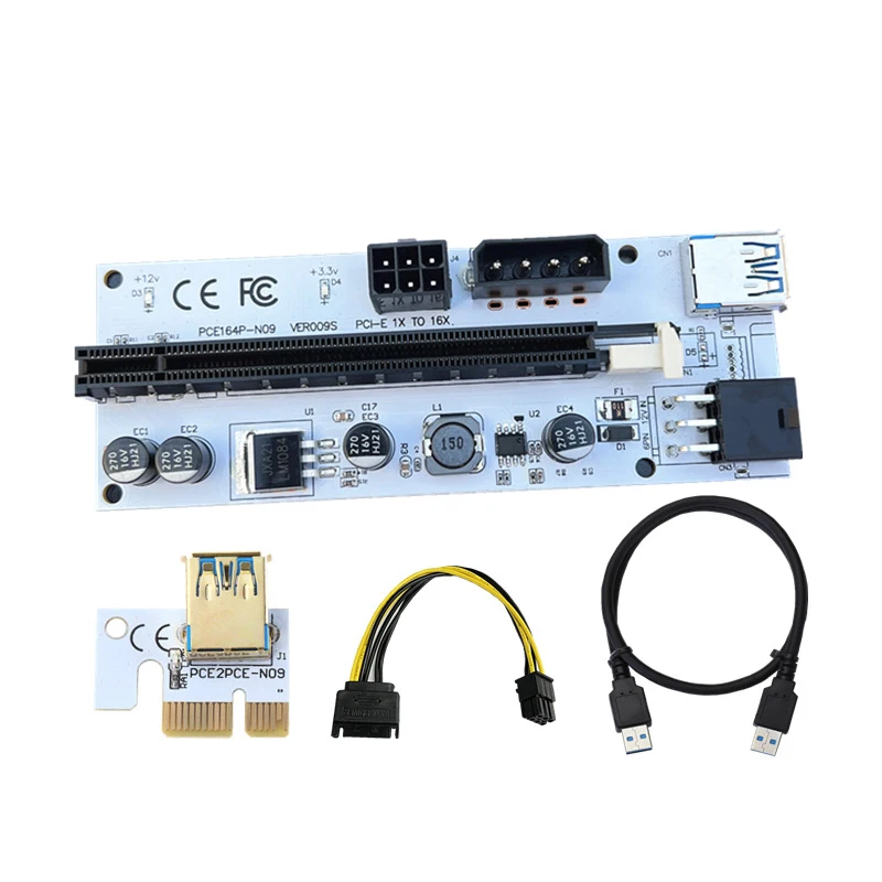 

Newest VER009 USB 3.0 PCI-E Riser VER 009S Express 1X 4x 8x 16x Extender Riser Adapter Card SATA 15pin to 6 pin Power Cable