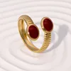 Bagues géométriques Vintage rouge goutte à goutte d'huile pour femmes, en acier inoxydable, couleur or, ouverture en cœur, bagues réglables, bijoux, nouveau 2025