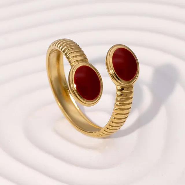 Bagues géométriques Vintage rouge goutte à goutte d'huile pour femmes, en acier inoxydable, couleur or, ouverture en cœur, bagues réglables, bijoux, nouveau 2025