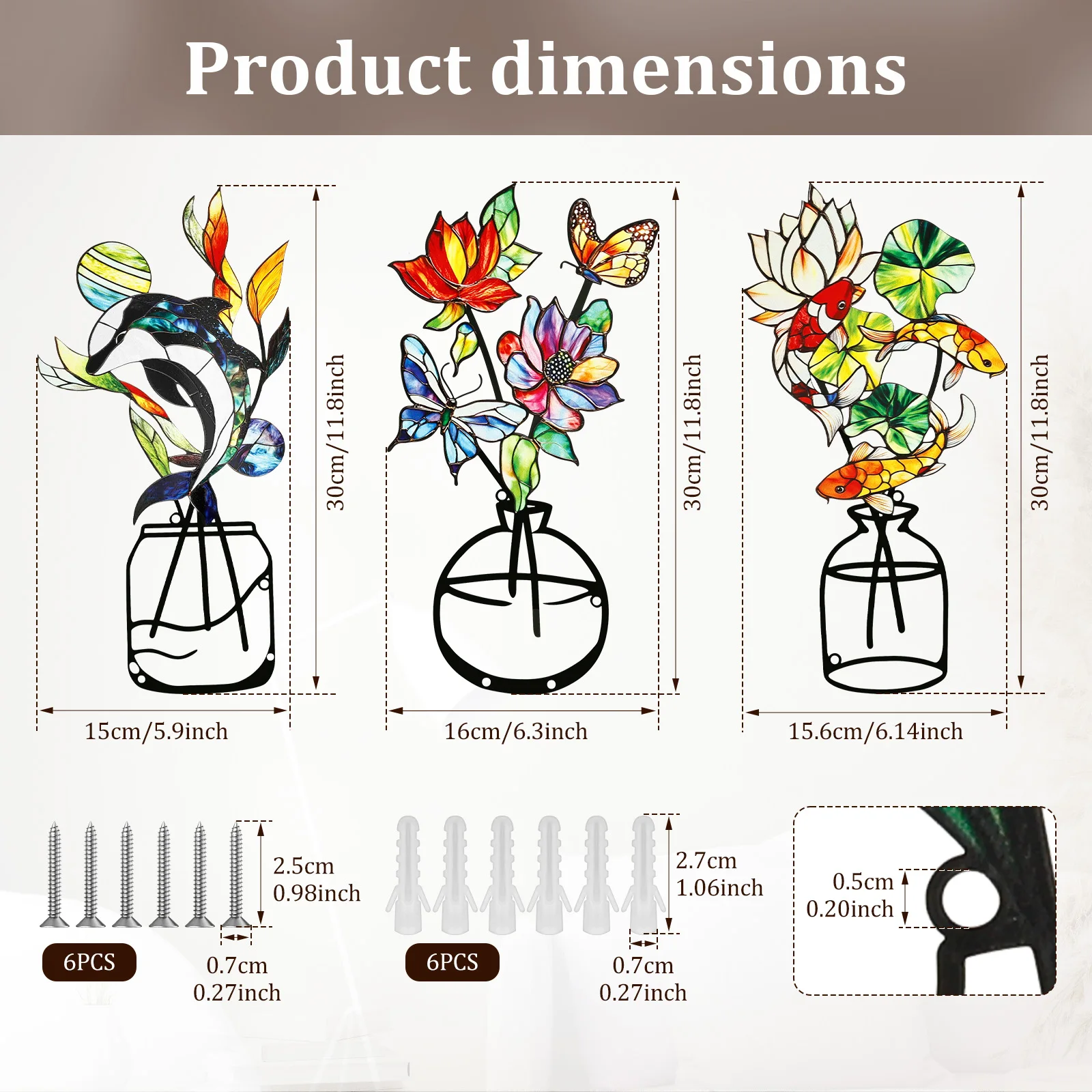 3 Pcs Metal Flowers Wall Decor Flower Wall Art Decorative with Screws Vase Hanging Decoration for Living Room Bedroom Home Decor