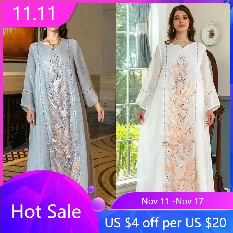 

Abaya Dress Muslim Women Long Sleeve V-neck Ramadan Eid Abaya Islam Arabic Muslim Long Dress African Dresses for Women Robe