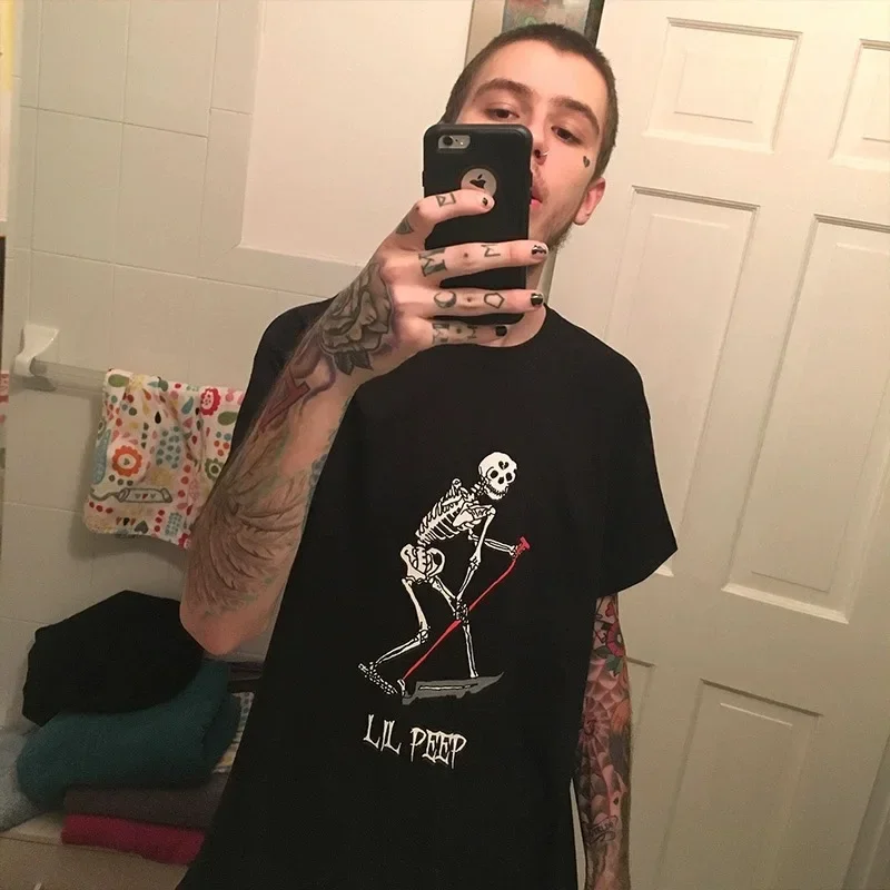 Raper Lil Peep Same Graphic T Shirt Skull Print T-shirty