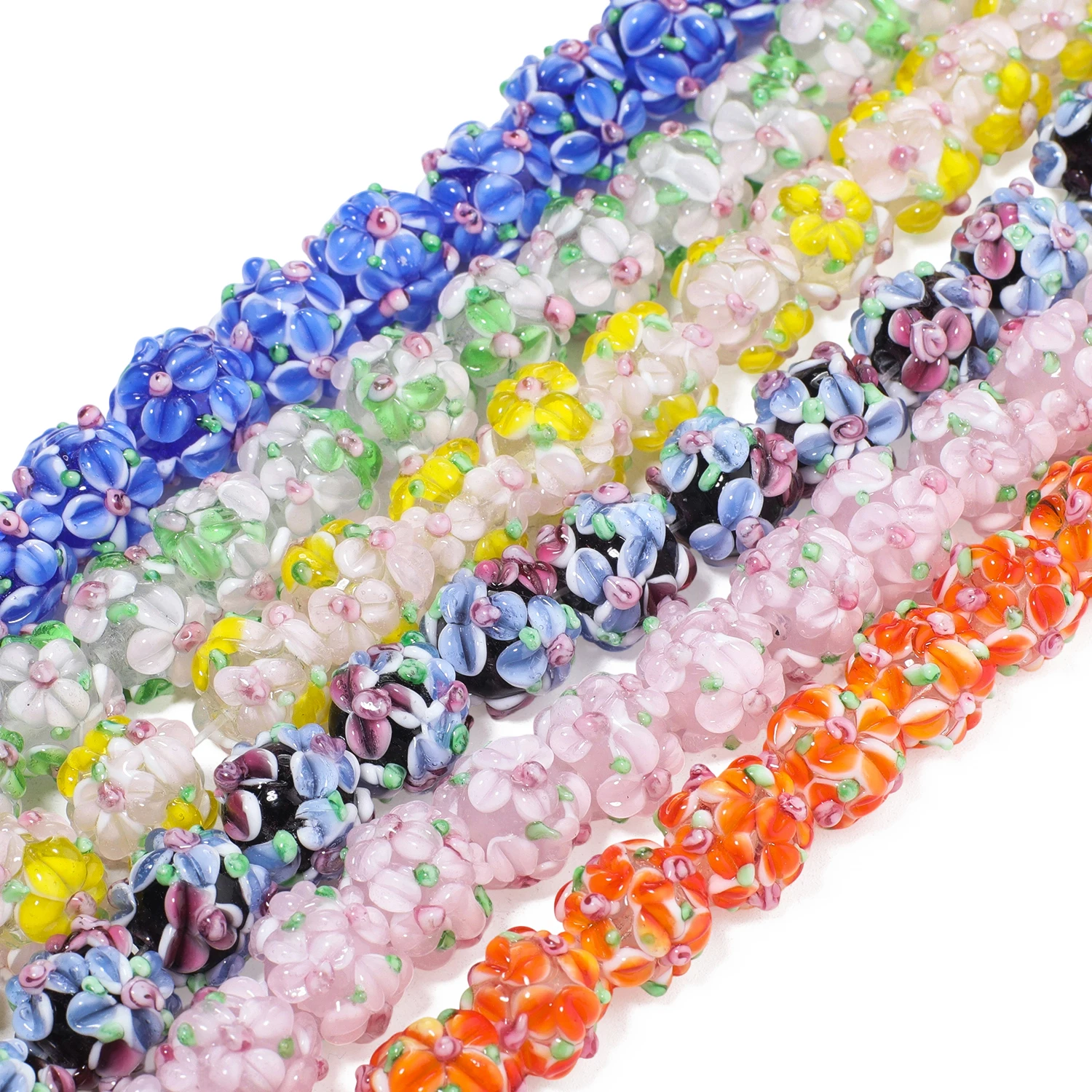 Colorful Rose Flower Petal Glass Beads for DIY Jewelry Making, 3pcs Set