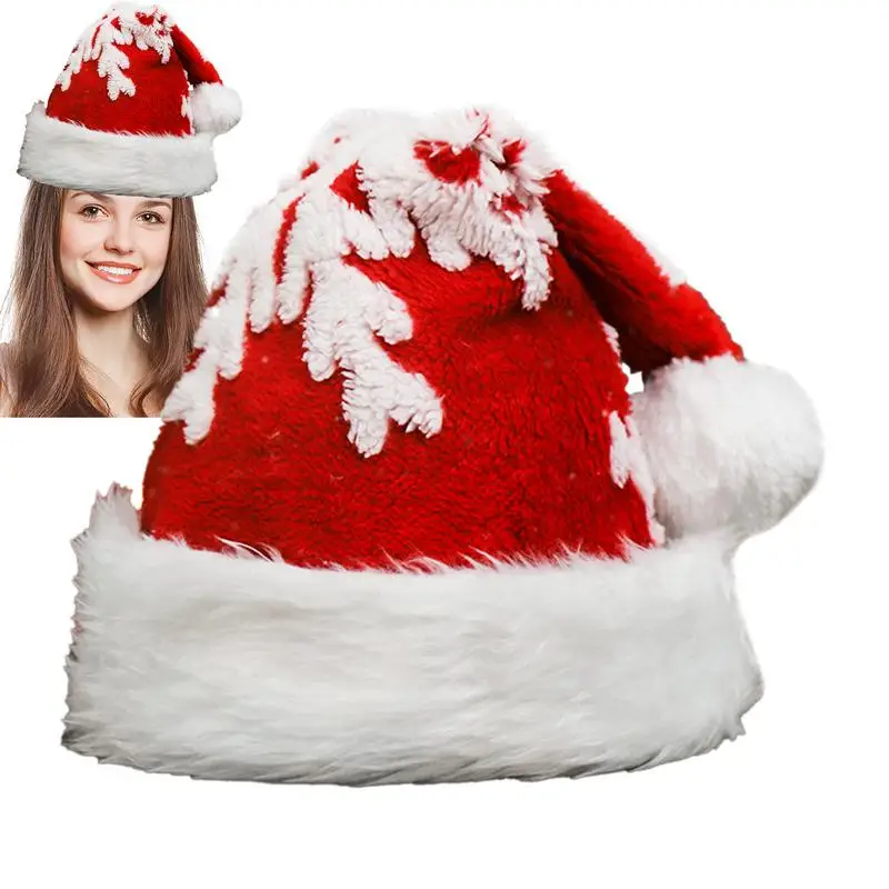 

Knit Santa Hat Christmas Hat Santa Hat With Snowflake For Adults Reusable Fluffy Plush With Snowflake Pattern For Christmas New