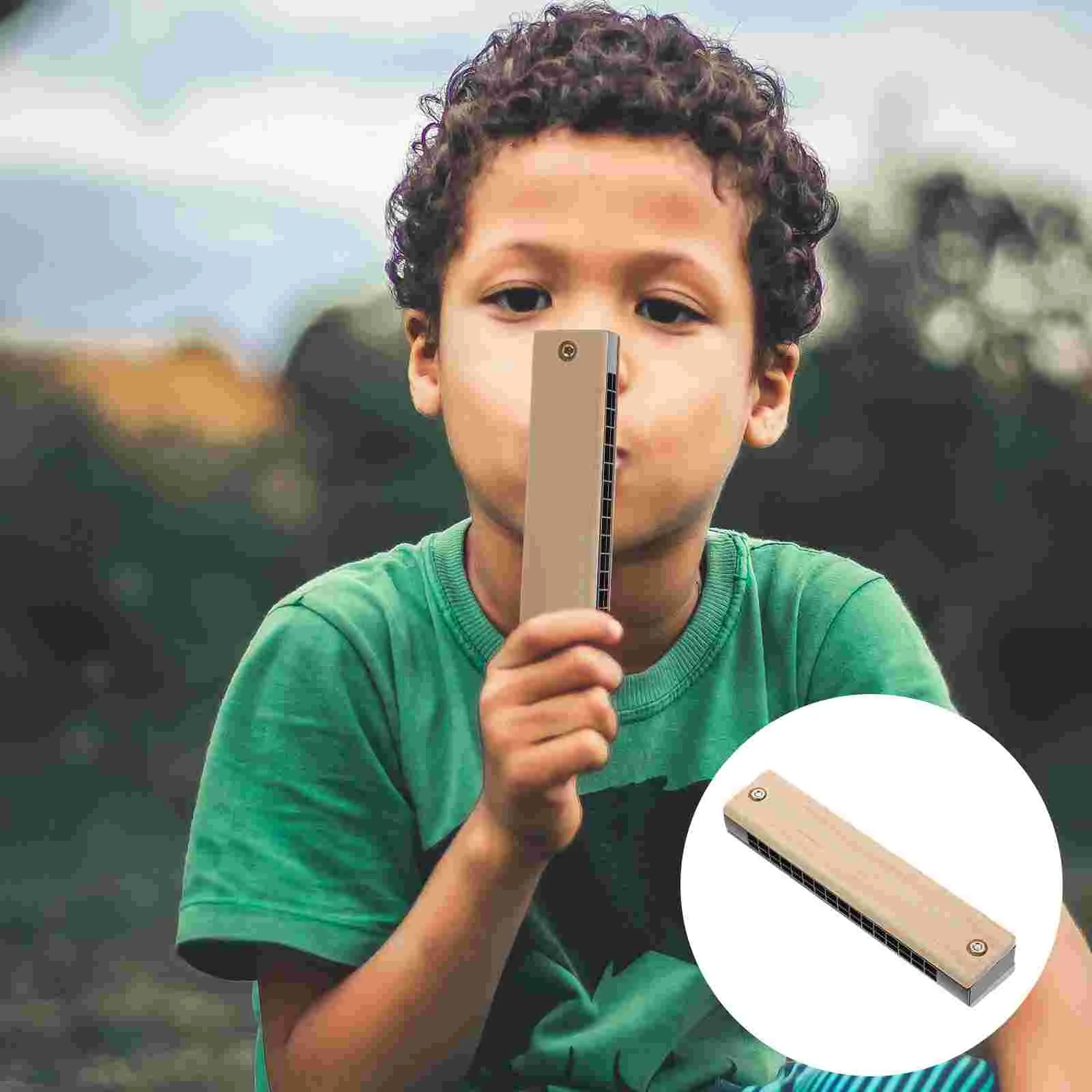 

Toy Wooden White Body Hamonica Student Childrens Toys Mundharmonika Mouth Harp Crafts for Kids Musical Plaything Double Row