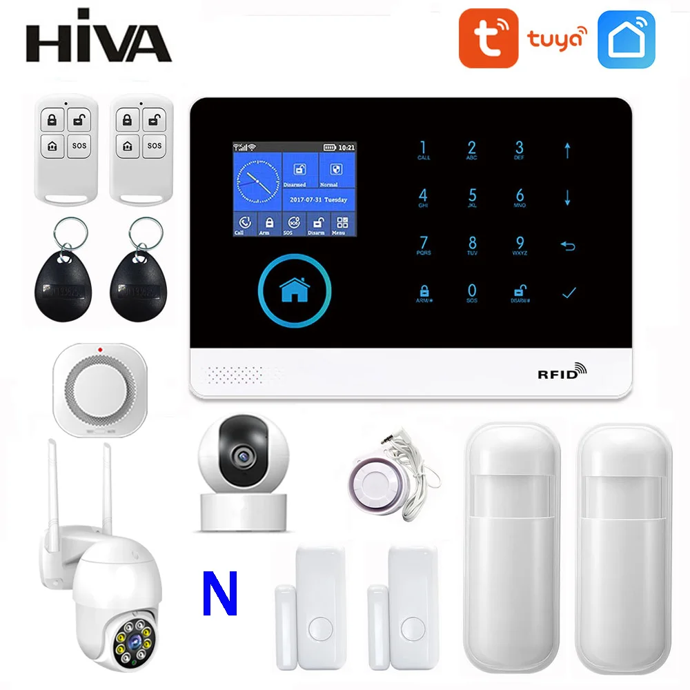 PG-103 Home Security Alarm System Wifi GSM Alarm Intercom Remote Control Autodial 433MHz Detectors IOS Android Tuya APP Control 