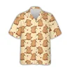 Kawaii Capybara Pattern Shirt Men's 3D Printed Hawaii Aloha Beach Men's Shirt Short Sleeve Cool Top Lapel Shirt 1
