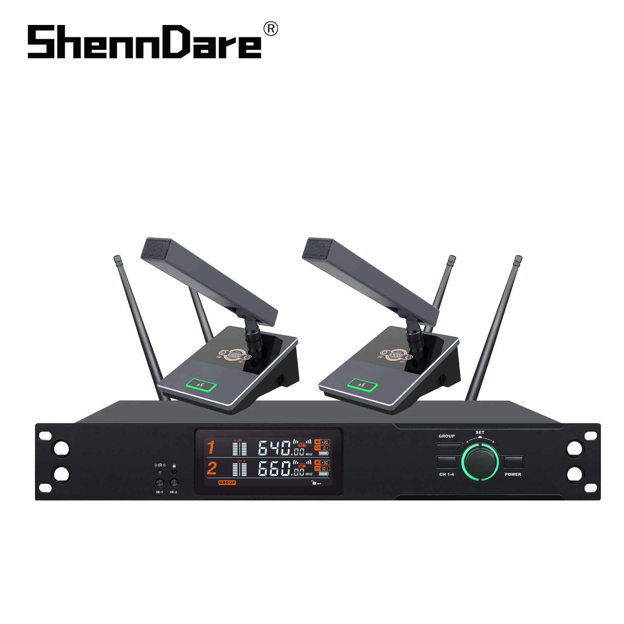 Shenndare KT-8002 2 Channels True Diversity Wireless Microphone System Conference Church Kara Ok Mic Uhf Frequency Large Range
