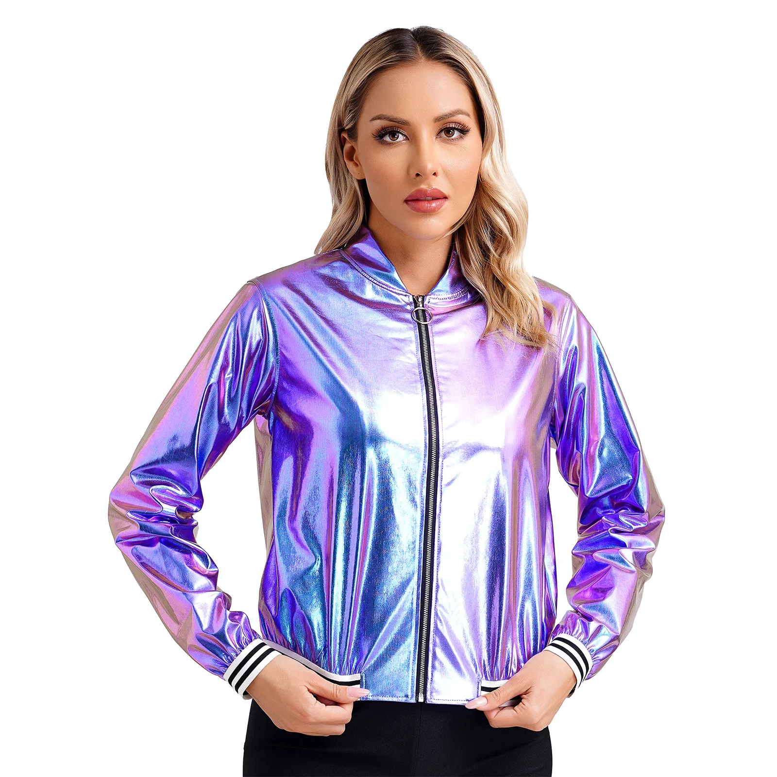 ジャケット・アウター AMERI IRIDESCENT COLOR SPRING COAT Unisex Hooded Coat Iridescent Shiny Holographic Jacket