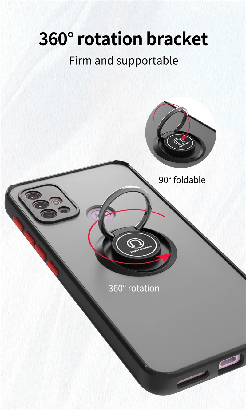 Premium Shockproof Metal Ring Stand Holder Armor Case - Matte Finish