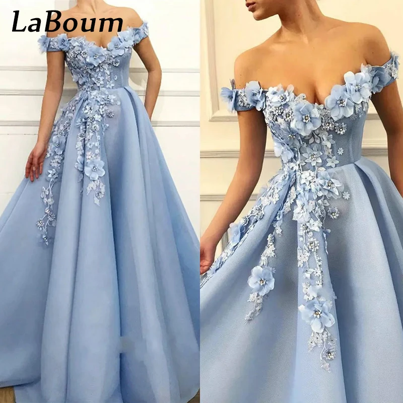 

LaBoum Elegant Prom Dresses for Women2023 Off Shoulder Beaded 3D Flowers Evening Party Gowns A-line vestido de galaفساتين السهرة