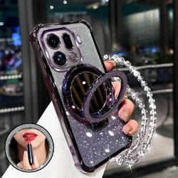Shockproof Glitter Plating Case with Crystal Bracelet and Magnetic Holder - OPPO Find X9 (PURPLE)