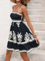 Women Dresses Print Dress A Line Camisole Square Collar Sleeveless Mini Length Empire Waist Loose Fit Casual 2026 Spring Summer
