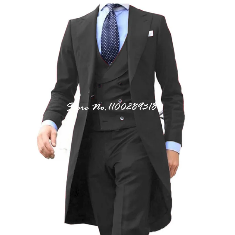 2023 New Arrivel Royal blue Long Coat Designs Men Suits Set Men Clothing Groom Tuxedos Prom Blazer Custom 3PCS (Top+Vest+Pants)
