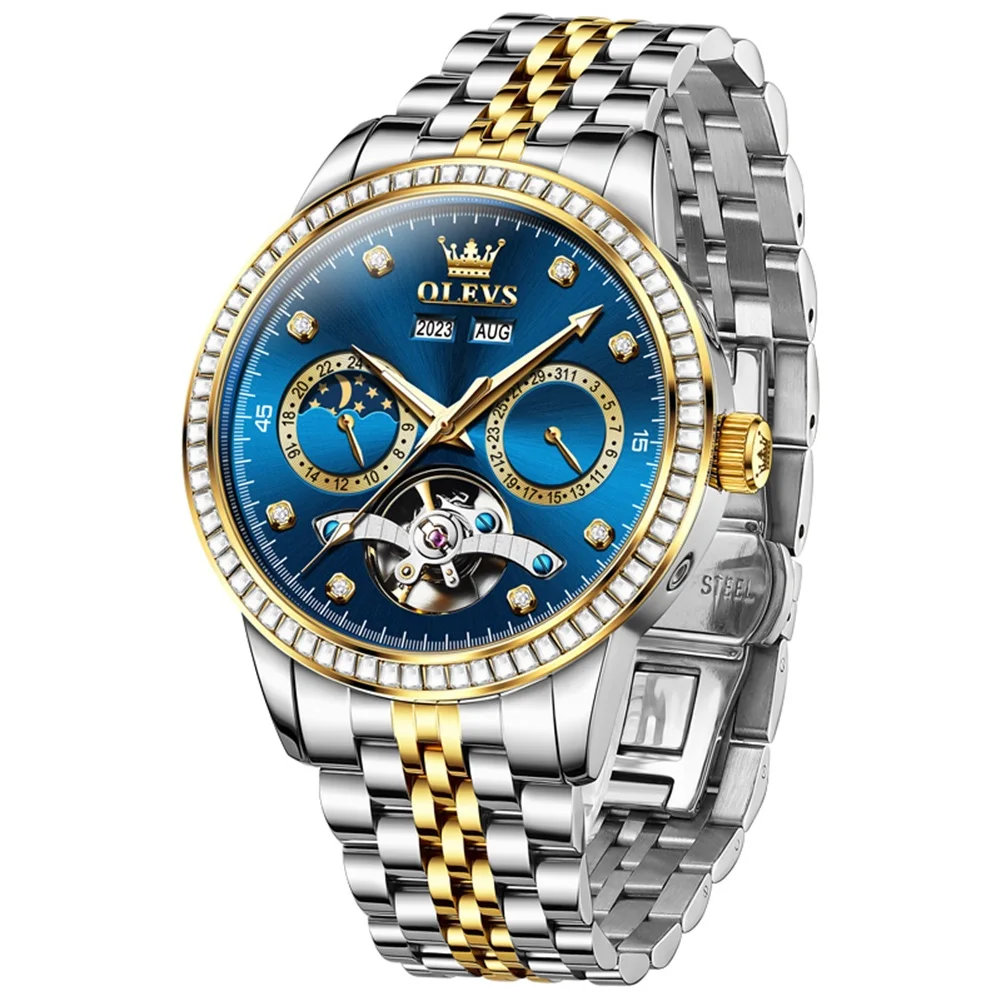OLEVS Original Brand Men's Watches Waterproof Multifunctional Luminous Fully Automatic Mechanical Watch Men Moon Phase Reloj