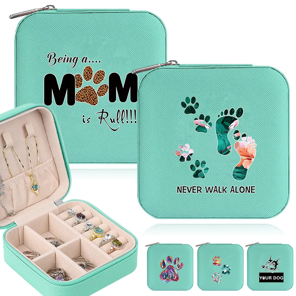 

Women's Jewelry Storage Box Travel Necklace Ring Storage Boxes Footprints Pattern Series Jewelers Accessory Storage Case